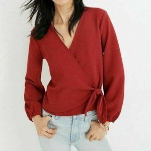 Madewell Texture & Thread Small Red Wrap Tie Front Top